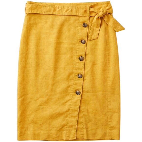 Dresses & Skirts - ANN TAYLOR Yellow Linen Blend Skirt Size 12 Side Button Wrap Pencil Marigold